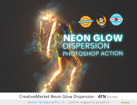 اکشن فتوشاپ پراکندگی نئونی درخشان فتوشاپ - Neon Glow Dispersion Photoshop Actions
